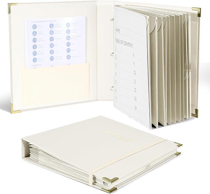 3-Ring Important Document Organizer Life File Manager with Labels Folder Organize Sturdy Hardboard Expanding Pockets for Important Papers, Passports, Letters, Birth Certificates
