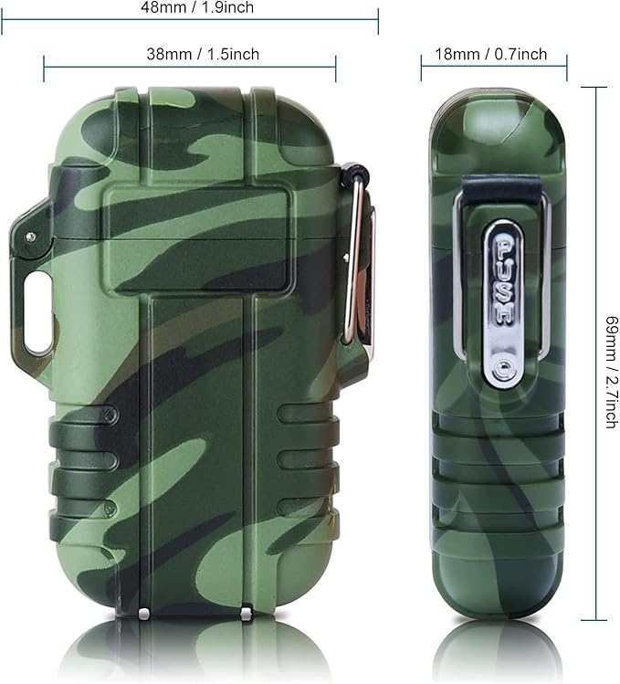 Waterproof Electric Lighter Outdoor USB C Rechargeable Flameless Dual Arc Plasma Lighters for Adventure Survival Tactical, Camping Gadgets for Men