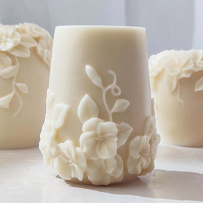Bottle Candle Molds Cylinder Flower Pillar Mold - Rose Flower - Resin Casting Silicone Molds for Home Decor & Candle Making Wave Spiral Mold