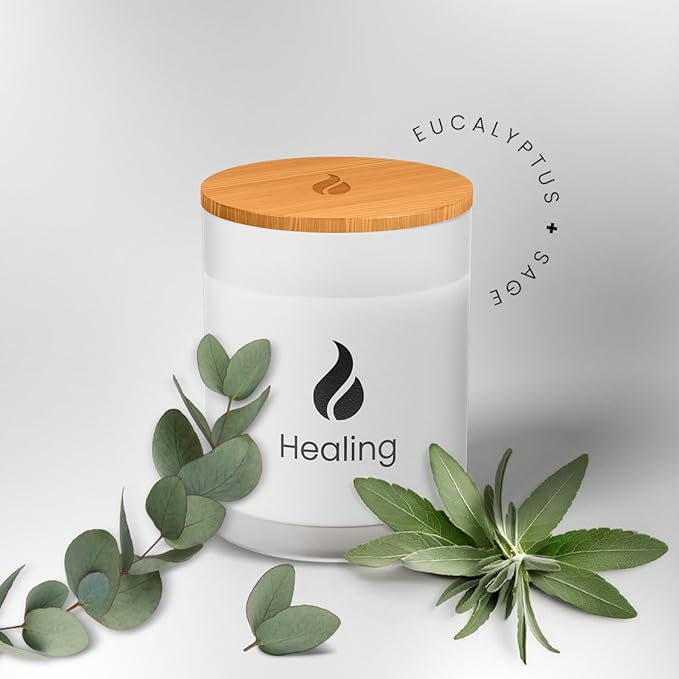 Natur IX Soy Healing Candle for Cleansing, Energy Renewal | Aromatherapy with Eucalyptus, Pine, Sage & Mint | 50 Hour Burn, Meditation & Spiritual Healing Candle with Wood Lid Base, Gift Ready 8.5 oz
