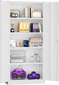Superday Metal Storage Cabinets, 71" Steel Storage Cabinet with Lock, Tall White Cabinet with 2 Doors and 4 Adjustable Shelves for Garage, Home Office, Classroom, File, Easy Assemble