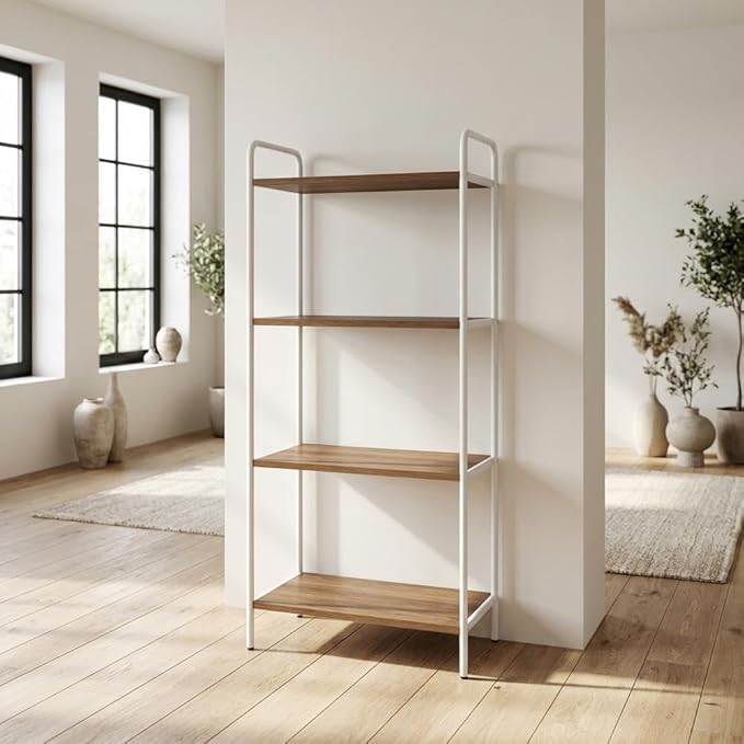 Furnifact Beech White Bookcase with Sturdy Wood Construction, Elegant Design, Ideal for Home or Office Storage, Modern Style