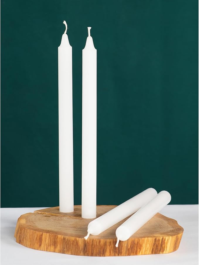 CANDWAX White Taper Candles Pack of 4 - Slow Burning Dripless Unscented Straight Candles 10 inch - Ideal for Dinner Table - Smokeless Long Candlesticks
