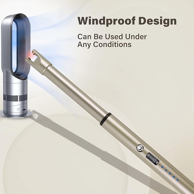 Navpeak Electric Candle Lighter Windproof USB Rechargeable Flameless Long Neck Lighter for Candles Gas Stove Fireplace BBQ Kitchen Grills (Champagne Gold)