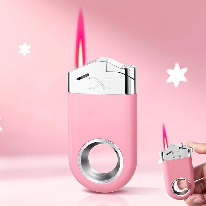 Cool Torch Lighter, Creative Fidget Lighter, Jet Flame Keychain Lighters Refillable Butane Torch for Candle BBQ, EDC Pocket Lighters, Unique Gifts for Men Women (Pink)
