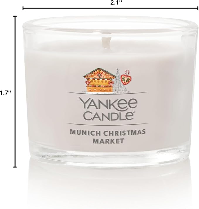 Yankee Candle Signature Votive Mini Candle Jar, Munich Christmas Market, Natural Soy Wax Blend Candle with Natural Fiber Wick, 1.3 OZ Glass Jar (Pack of 12)