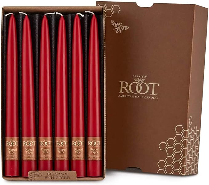 Root Candles Unscented Dinner Candles Premium Beeswax Blend Boxed Candle Set, 9-Inch, Red, 12-Count