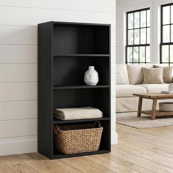 Furnifact Blackwood 4-Tier Open Shelf Bookcase, Sturdy Wood Construction, Modern Design, Suitable for Living Room, Office, and Library Storage