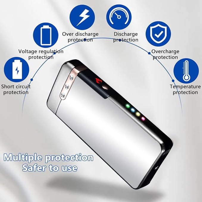 GADATOP Flame Arc Plasma Lighter,Electric Lighter, USB Rechargeable Electric Lighters Windproof Waterproof Lighter with LED Battery Indicator (Silver)