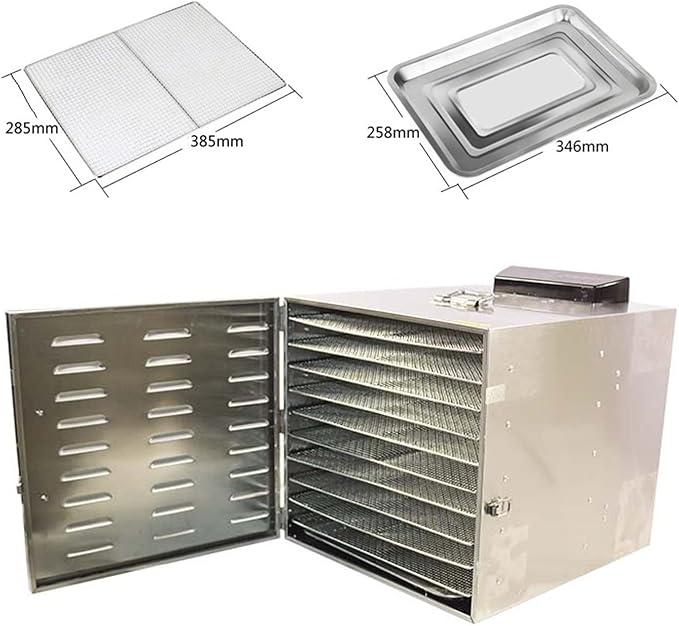 Stainless steel 10 Layer Food Dehydrator Fruit Vegetable Dry Machine Pet Food Dryer Food Dehydrator for Fruit Vegetable Herbs Dog Treats Meat Drying 110V 86℉-194℉