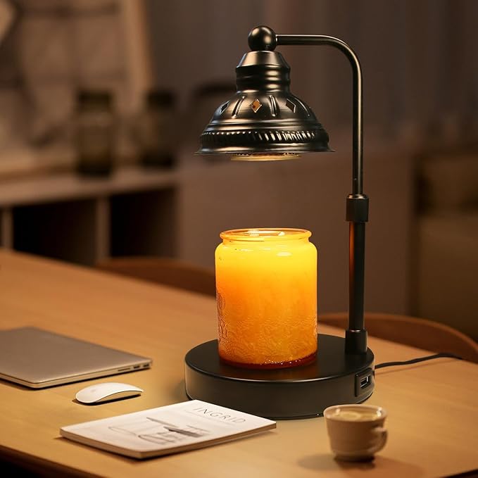 LIDORE Candle Lamp, Candle Warmer Lamp with Timer (Black, USB Charger)