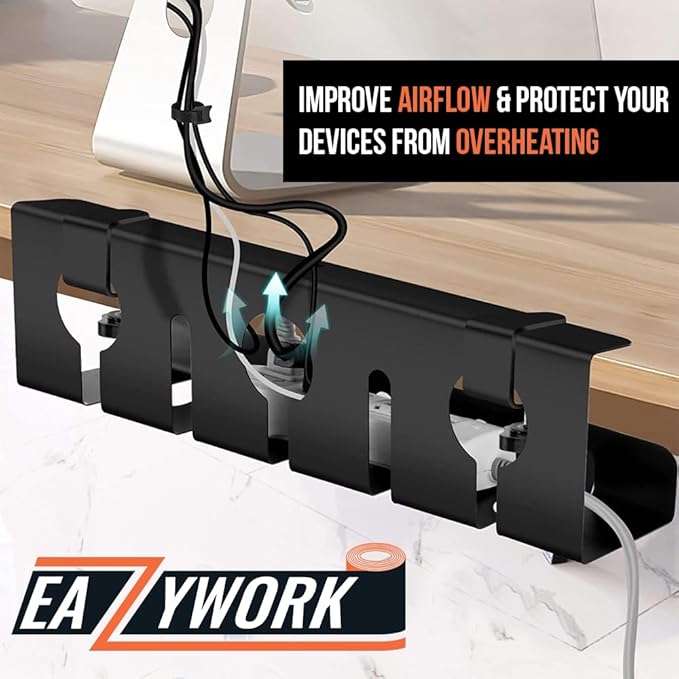 2Pcs 15.75 Inch Super Sturdy Gaming Cable Management Standing Desk wire organizer Large cord basket Under desk rack Mount With Clamps & Screws power strip holder chord organization j channel No Damage