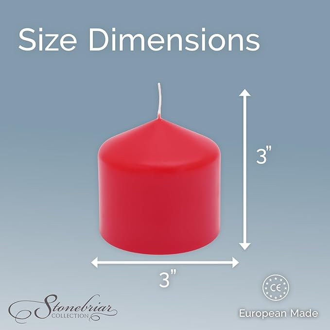 Stonebriar Unscented Pillar Candles – 18 Hour Burn Time, Long-Lasting Wax Candles for Weddings, Holidays, Home Décor & Special Events, Pack of 6, Red, 3" x 3"