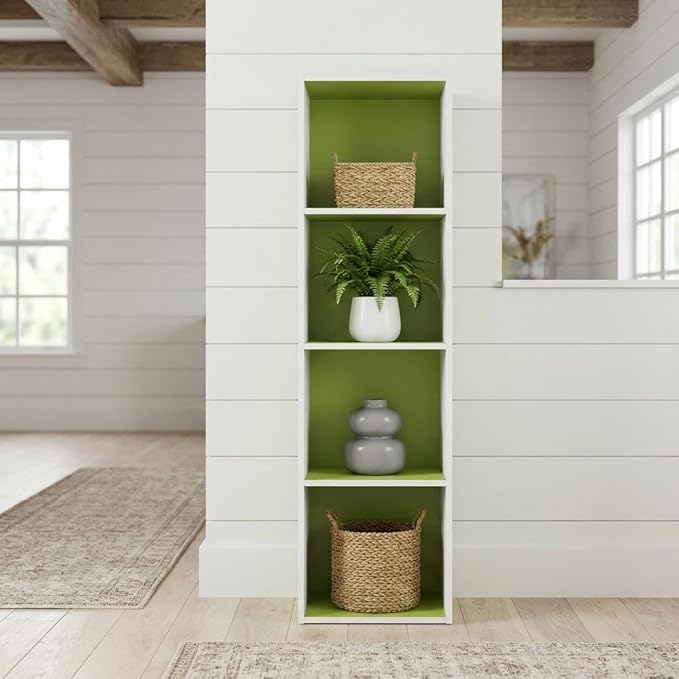 Furnifact Green White 4-Tier Open Shelf Bookcase, Wooden Storage Organizer, Modern Design, Durable Wood Material, Suitable for Living Room or Office