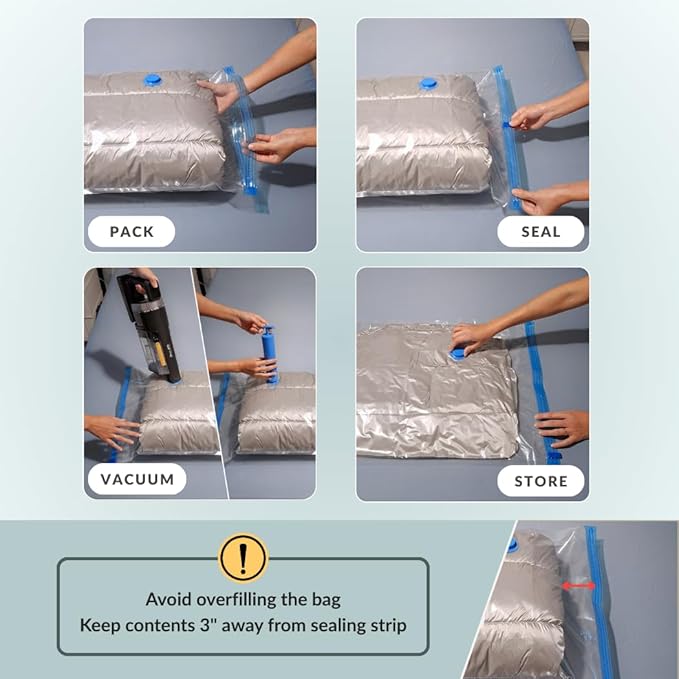 10 XL Jumbo Vacuum Storage Bags with Pump, Extra Large Compression Space Saver for Comforter, Duvet, Bedding, Blanket Storage, Vacuum Seal Bags for Clothing, Luggage Suitcase and Closet Organizer