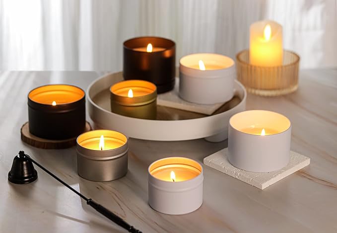 Gold Candle Tins 4oz with Lids, 24 Piece Candle Containers, Bulk Candle Jars for Candle Making - Gold