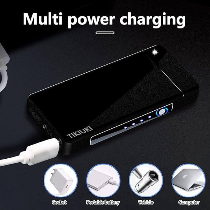 Electric Lighters Rechargeable with Projection Flameless Windproof Plasma Arc Lighter with Battery Indicator Portable Pocket Lighter for Candles,Fireworks （Matte Dark）
