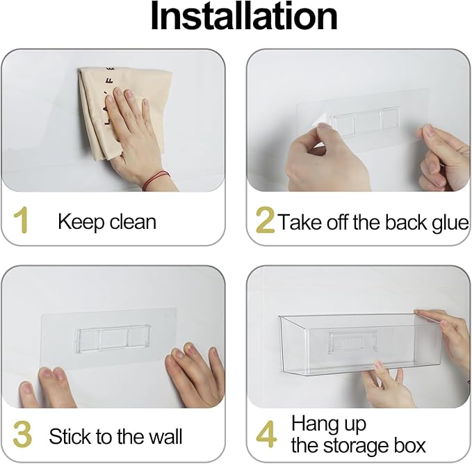 Wall Mounted Organizer Bins, Wall Mount Spice Rack, Adhesive Hanging Bin Fridge Organizer for Bathroom,Kitchen,Cabinet,Pantry,Countertops (12.2×3.9×3.1")