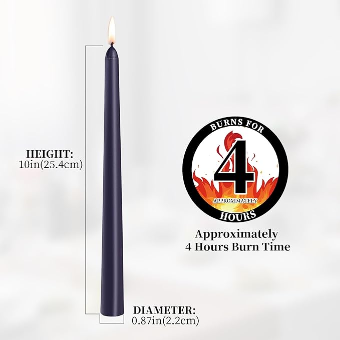 KONNI 0.87×10 Inch Dark Blue Taper Candles, Unscented and Smokeless Tall Candlesticks, 10 Pack Tapered Candles with Cotton Wicks, Long Burning, Ideal for Weddings, Dinner Parties, and Home Décor