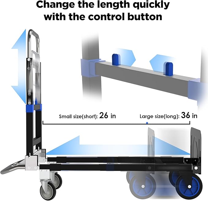 3 in 1 Convertible Hand Truck Dolly Cart with Wheels Collapsible/Folding handtruck Dolly / 22 Lb / 2 Straps/Adjustable Height/for Luggage/Carton/Warehouse/Supermarket/Office / 500Lb Load