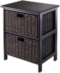 Storage Rack, Black Finish, 2-Tier Shelf Unit with Two Foldable Chocolate Baskets, Solid Wood Frame, Organizer Cabinet