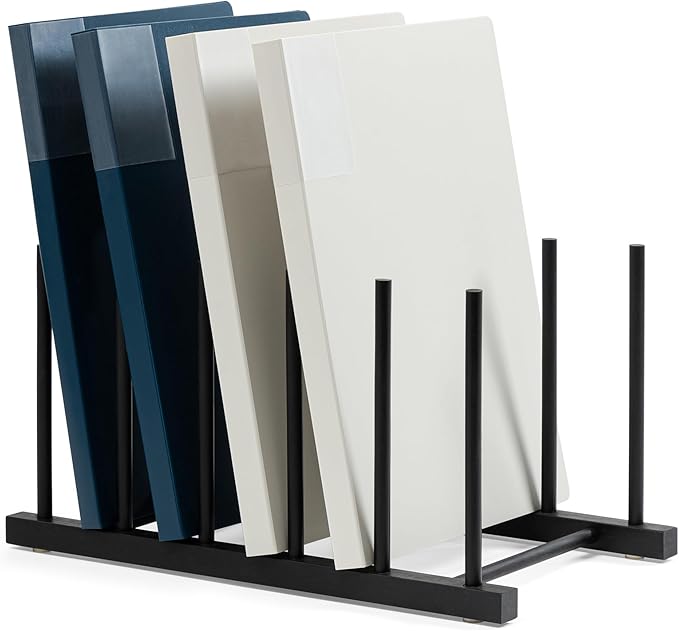 HBlife Black Desk File Organizer 5 Section Vertical File Sorter, 1 Pack Bamboo Binder & Folder Holder for Home, Office & School