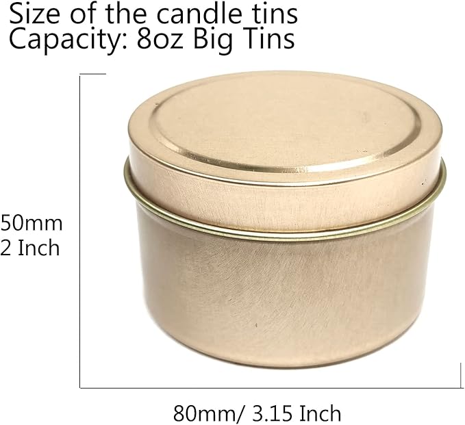 Unixing 8oz 12Pcs Metal Candle Tins for DIY Candle Big Container for Making Light Blue Champagne Rose Gold Cantainer Tins