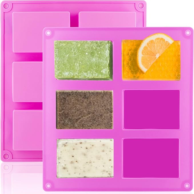 LERYKIN 2 Pack Silicone Soap Molds, 6 Cavities Rectangle Silicone Soap Molds, Great for Homemade Craft Soap Mold, Chocolate Mold, Cake Mold ＆ Ice Cube Tray - Just Pop Out（Pink）
