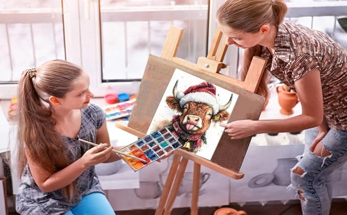 TCDZMYGS Paint by Numbers Kit for Adults Beginner,Christmas Highland Cow Paint by Number Kits with Frame,DIY Acrylic Oil Painting by Numbers for Home Wall Decor 10 x 10 inch