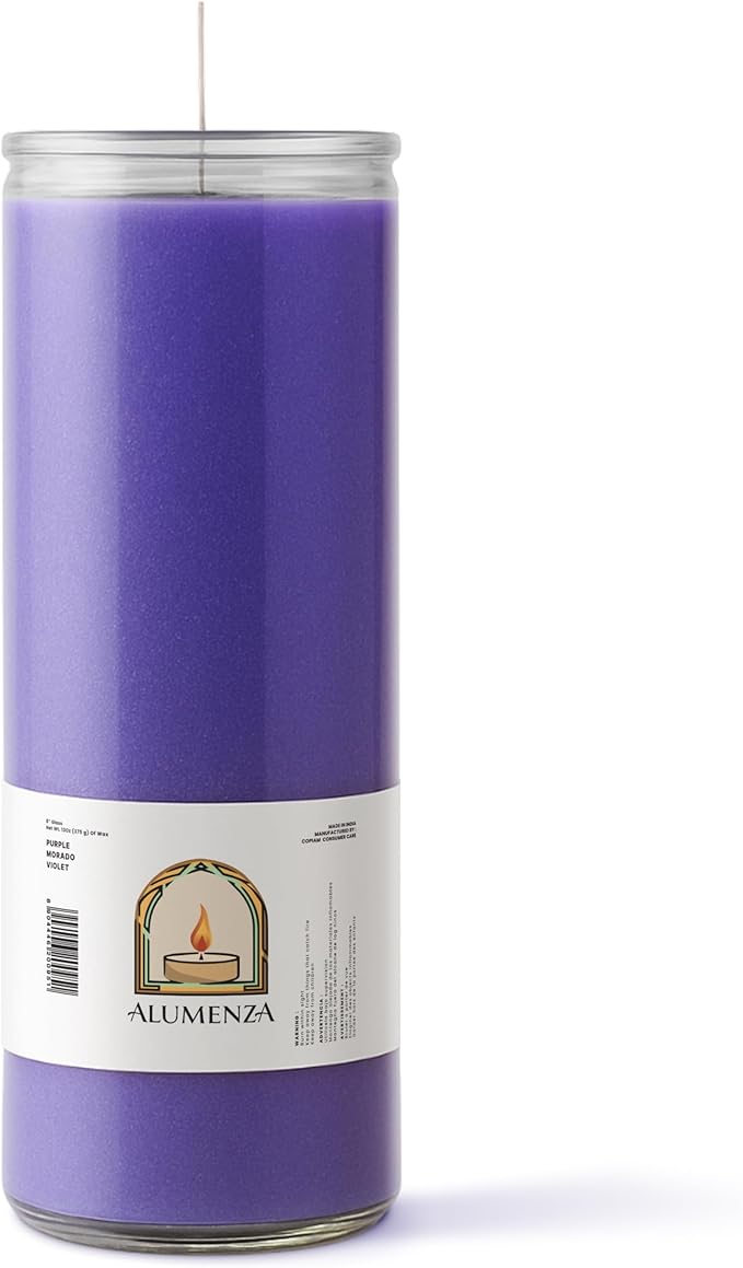 Bulk 6 Pack Purple 7 Day Candles in Glass Jar – Paraffin Wax, Clean Burning Unscented | Large & Tall Devotional Prayer Pillar Candles for Home, Memoria, Spells, Long Lasting