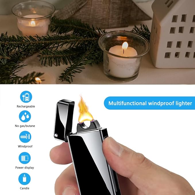 Electric Lighter Rechargeable Flameless Lighters Windproof Lighters Plasma Lighter - Butane Free with High Capacity Battery for Candles (Dark)