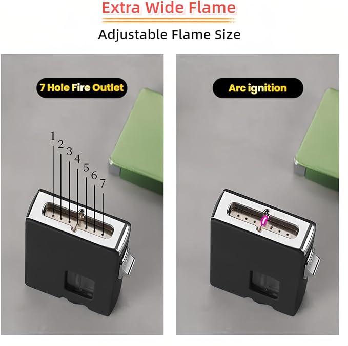 Extra Wide Flame Butane Lighters, Gravity Sensing Shake to Ignite, Adjustable Flame Size, USB-C Charging and Refillable Lighter with Safety Lock (Fuel Not Included) (Red)