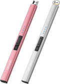 MEIRUBY 2 Pack Electric Candle Lighter, Christmas Stocking Stuffers Gifts for Women Mom Men Wife Sister, USB Arc Rechargeable Windproof Long Lighter for Candle BBQ Housewarming Birthday Gifts Idals
