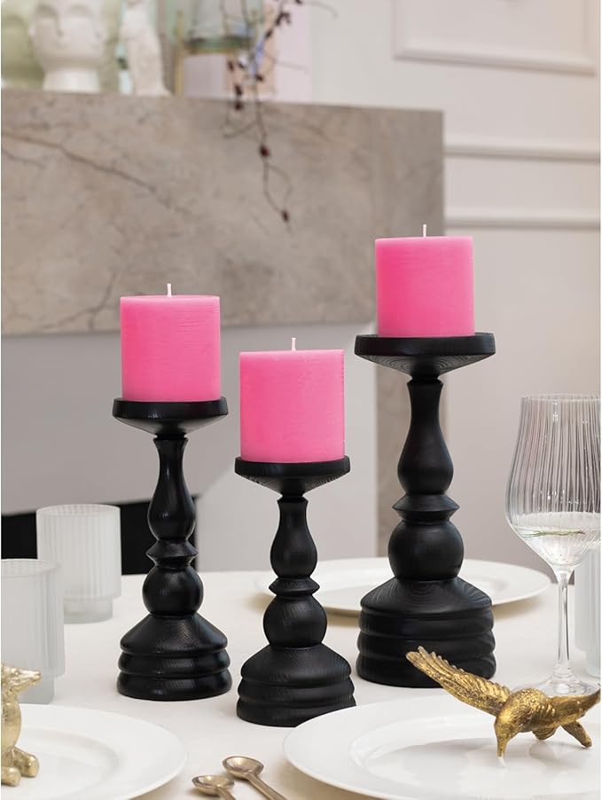 CANDWAX 3x3 Pillar Candles Set of 3 - Rustic Unscented Hot Pink Candles for Home Decor, Weddings, Gender Reveal Parties