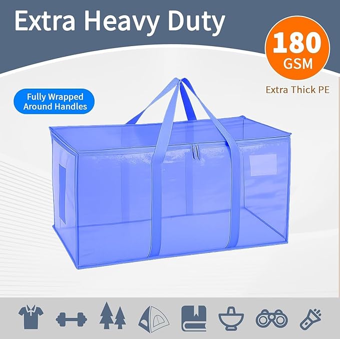 16 Pack-Extra Large Heavy Duty Moving Bags - Waterproof Storage Totes with Handles & Zippers, Foldable for College Dorm, Storage (Blue)