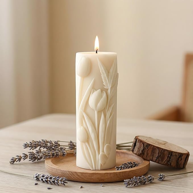 XIAOSHUI Tulip Cylinder Cylinder Candle Molds Tulip Flower Pillar Candle Silicone Mold for Candles Making Resin Casting Aromatherapy Candles Gypsum Craft Home Decorate