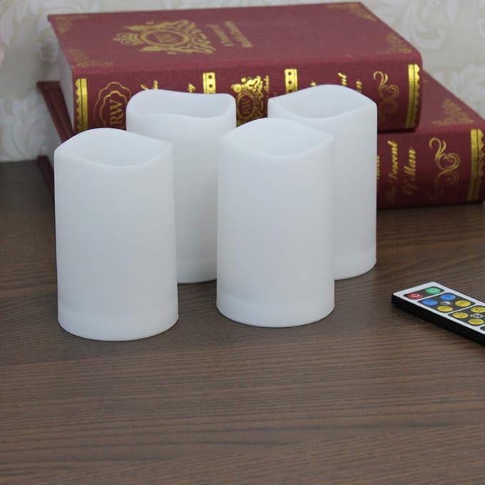 WRalwaysLX 4 Pack LED flameless Candles, Remote Control Candles Decorative Outdoor and Indoor, （2.6" D X4 H ） Plastic Flickering with Timer by 3AAA Batteries(not includ)