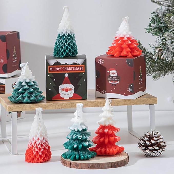 5PCS 3D Christmas Tree Silicone Candle Soap Epoxy Resin Wax Mold Silicone Shapes Christmas Tree Mold for Candle Resin Soap Craft Cake Chocolate Making Kit Christmas Gift Home Party Decoration