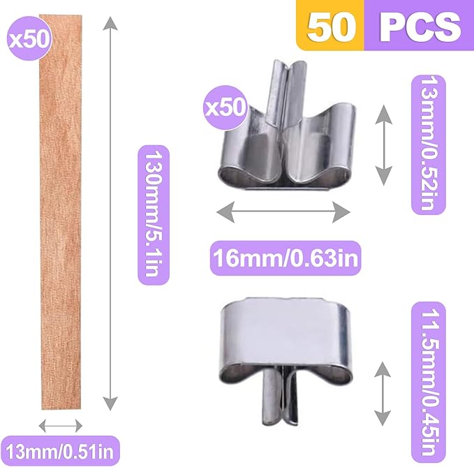 50 Pcs Wood Wicks for Candle Making - Smokeless Crackling Wooden Candle Wicks Kit with Stands & Labels Candle Wicks for Candle Making