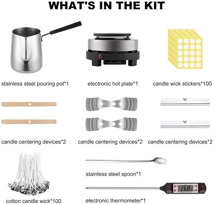 DIY Candle Making Kit with Wax Melter Electronic Hot Plate, DIY Candles Make Your Own Set, Scented Candle Gift Set with Digital Thermometer for Candle Making, Pouring Pot, Full Candle Kit