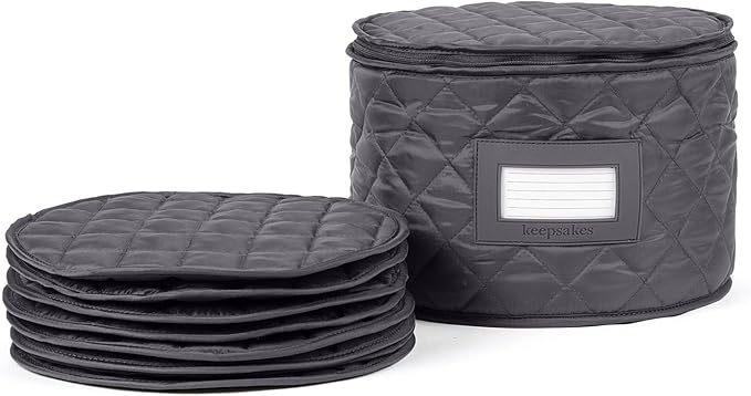 Covermates Keepsakes Dish Storage Case – Padded China & Dinnerware Organizer, Quilted Polyester Protection, ID Window, Zipper Closure, Machine Washable, Slate