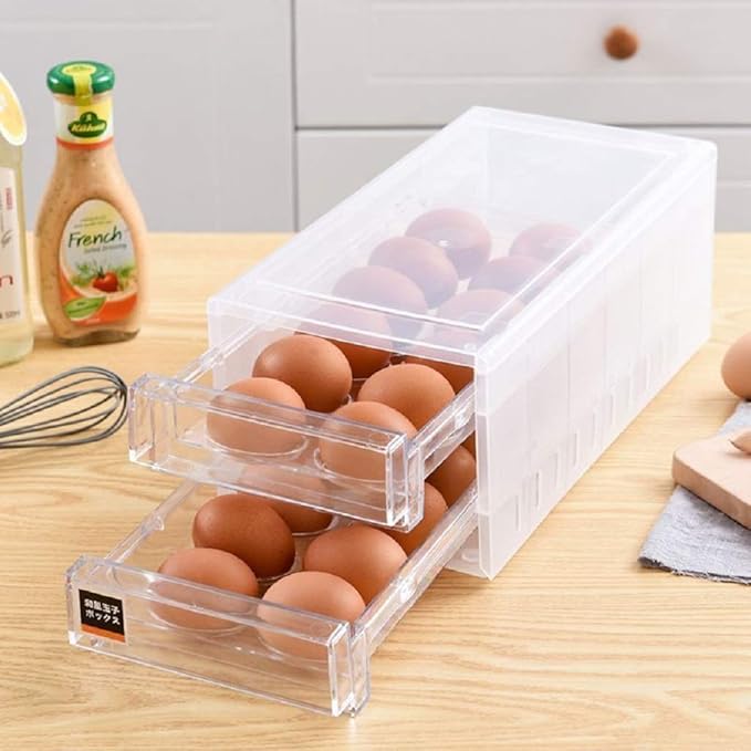 Ucarso 24 Grid Drawer Type Egg Storage Box Kitchen Tray Refrigerator Container Plastic Case Fresh Organizer