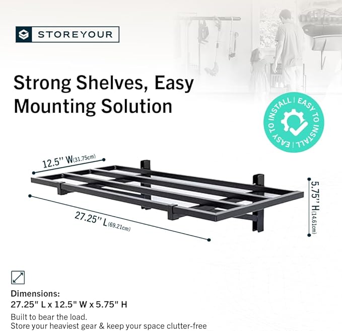 StoreYourBoard Heavy Duty Garage Shelf Wall Mount 1ft x 2ft – Wall-Mounted Shelving for Storage & Organization – Heavy Duty Garage Shelves for Tools, Bins, & Equipment – Holds 200 lbs - Black