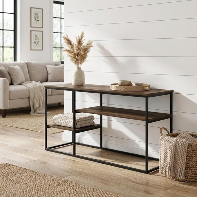 Furnifact Walnut Modern Lifestyle TV Stand for TVs up to 50 inches, Stylish Composite Wood Construction, Contemporary Design, Ample Storage Space