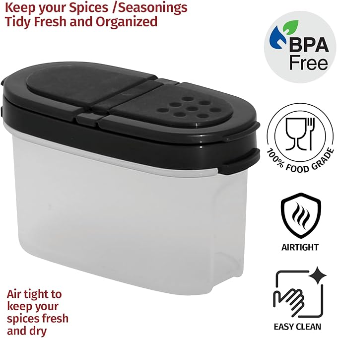 SIGNORA WARE Spice Jars with Lids - 4 oz Refillable Empty Airtight Spice/Seasoning Containers Set -2 in 1 Pour/Sift Shaker Lids Clear Plastic Spice/Seasoning Organizer Kitchen/Travel 4 pk.