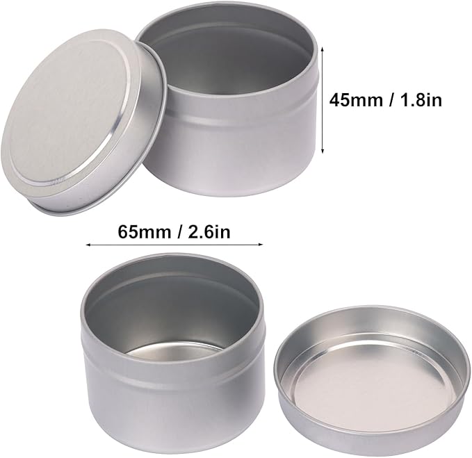 48 Pack 4 oz Sliver Metal Candle Tins with Lids, Round, Matte Finish, for DIY Candle Making and Storage