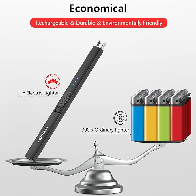 MEIRUBY Lighter Electric Candle Lighter Long Electronic Rechargeable USB Arc Windproof Flameless Lighters for Candle Camping BBQ Birthday Women's Day Gifts for Women Mom Wife Men, Balck