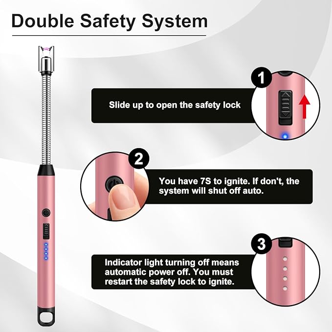 LcFun 3 Pack Electric Candle Lighter Windproof USB Rechargeable Plasma Lighter with LED Battery Display, Flameless Long Arc Lighters for Candle Grill BBQ Camping Stove (Black,Silver,Pink)
