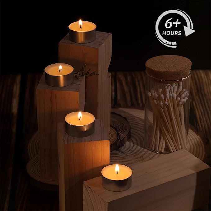 DEVI 6H Soy White Tea Lights Candles 200 Pack, Soy Tealight Candles Bulk-6 Hours Long Burning, Unscented Soy Votive Small Tea Candles-Burn Evenly, Soy Candles Bulk for Wedding Party Supplies