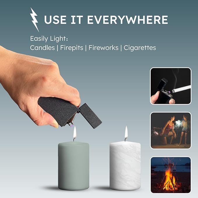 Electric Lighter, Windproof Lighter Flameless Plasma Beams USB Rechargeable Lighter w/Battery Display - for Fire/Cigarettes, Campings